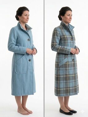 Fully Reversible Turquoise / Blue Plaid Trench Coat